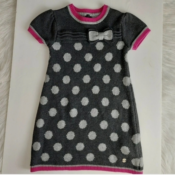 Mayoral Chic Short Sleeve Gray Pink Polka Dot Sweater Dress Size 4 Pullover EUC - Picture 1 of 11